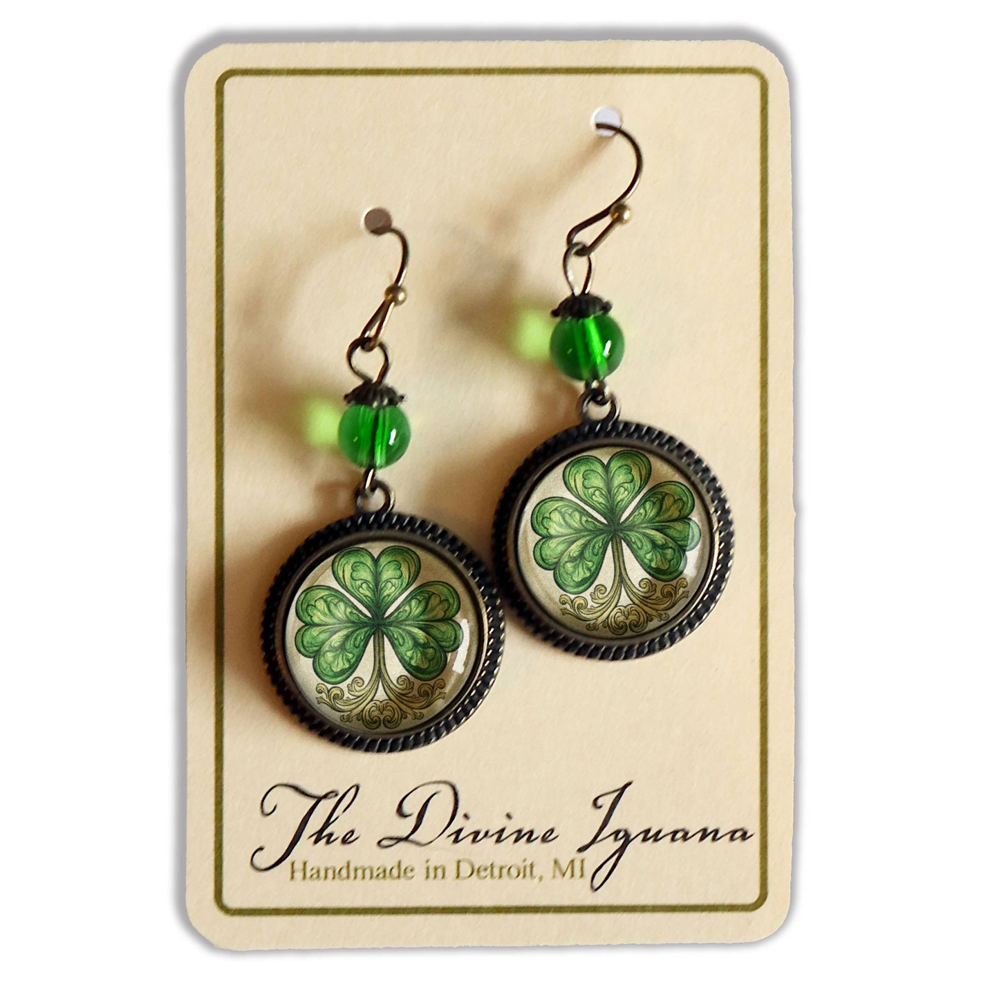 Classic Shamrock Glass Cabochon St Patrick's Day Earrings