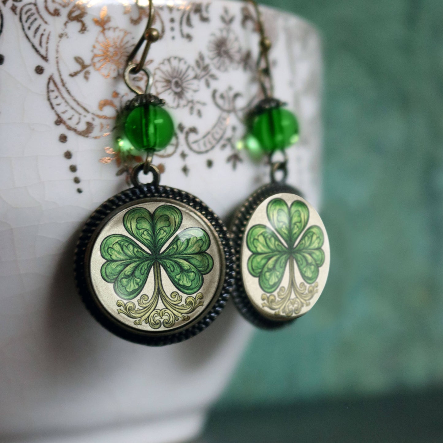 Classic Shamrock Glass Cabochon St Patrick's Day Earrings